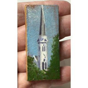 Marblehead Tileworks Church Steeple Pottery Tile Brooch Pin Handmade Signed